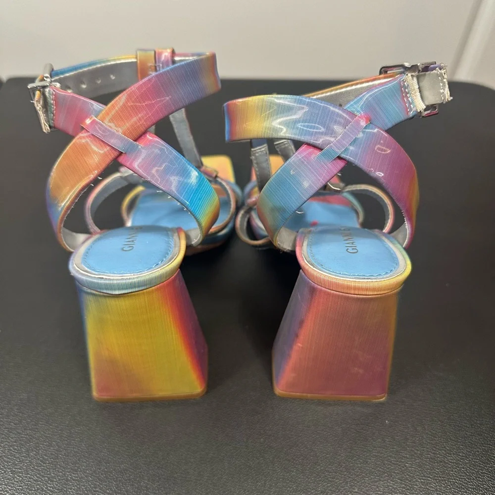 Gianni Bini Rainbow Iridescent Strappy Block Heel Sandals Size 5 - Picture 3 of 8